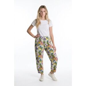 Ethnic Womens Tropical Fruit Pineapple Elastic Waist Tapered Pants‎ Large